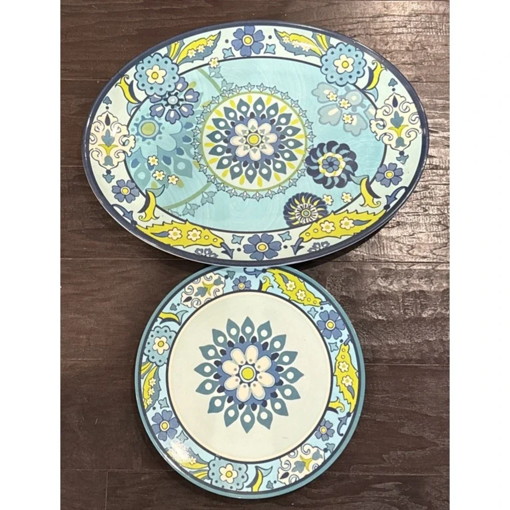 Certified International Colorful Floral Talavera Melamine Set Of 2 Platters Oval